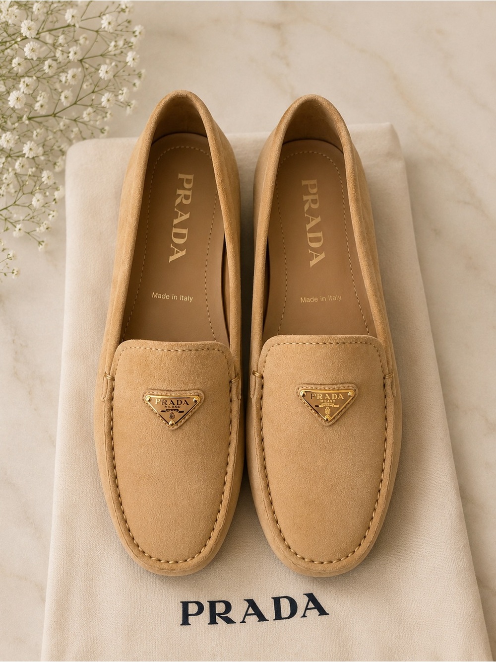 PRADA Cream Suede Loafers